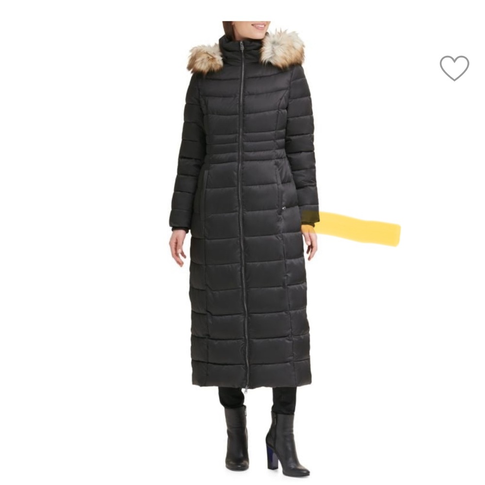 Kenneth Cole Faux Fur Trimmed Maxi Puffer Coat M